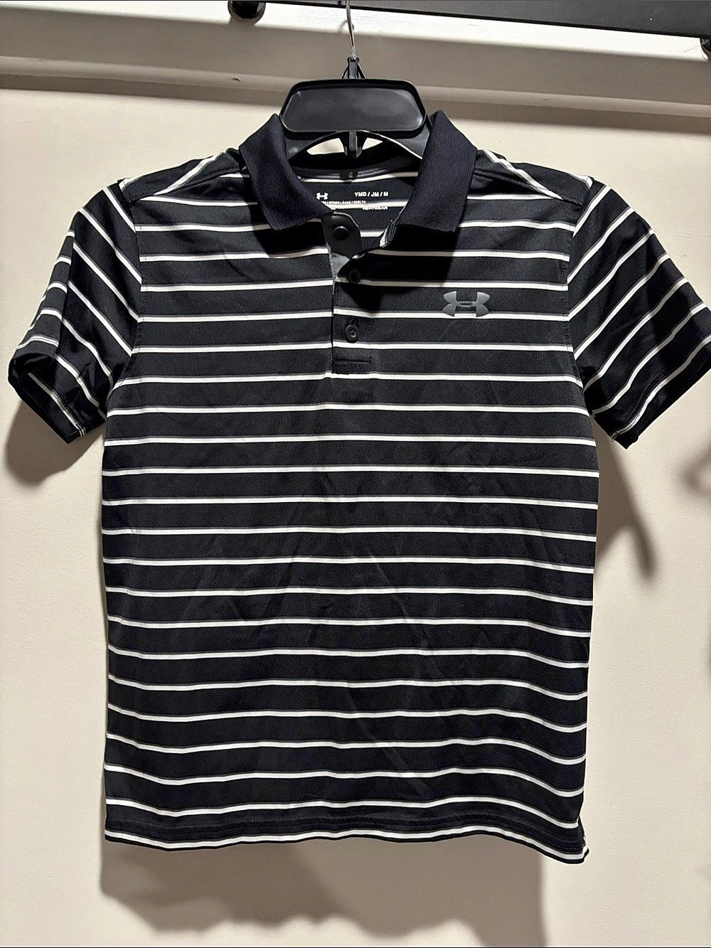 Under Armour Boys Matchplay Striped Polo Men's Striped Polo Black & White Size